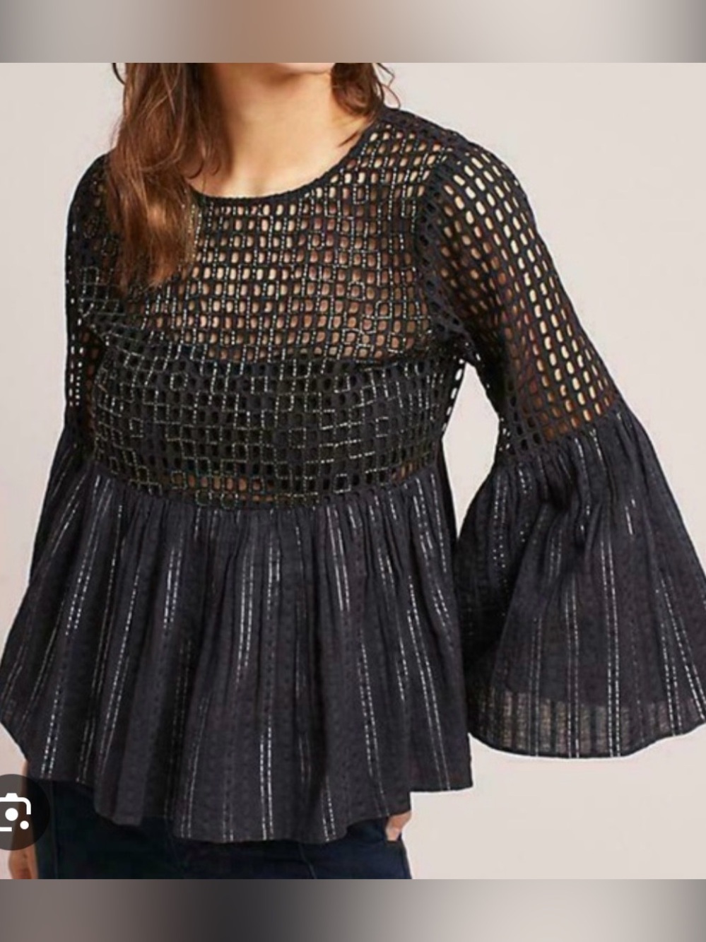 Maeve Alameda Black Beaded Cage Peplum Top size 6
